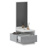 Mobile da Ingresso Bianco Grigio Cemento Specchio Incluso un Cassetto 43x32x90h cm, Installazione Sospesa - Tesero
