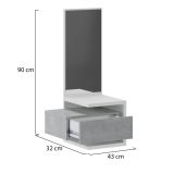 Mobile da Ingresso Bianco Grigio Cemento Specchio Incluso un Cassetto 43x32x90h cm, Installazione Sospesa - Tesero
