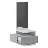 Mobile da Ingresso Bianco Grigio Cemento Specchio Incluso un Cassetto 43x32x90h cm, Installazione Sospesa - Tesero