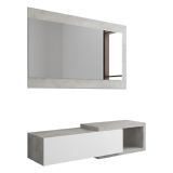 Mobile da Ingresso Bianco Grigio Cemento Specchio Incluso un Cassetto 95x28x77h cm, un Vano - Fabbrico