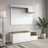 Mobile da Ingresso Bianco Lucido Marrone Acero 3 Ripiani Appendiabiti 120x40x154h cm, 2 Ante Made in Italy - Graziella