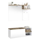 Mobile da Ingresso Bianco Lucido Marrone Acero 3 Ripiani Appendiabiti 120x40x154h cm, 2 Ante Made in Italy - Graziella