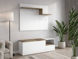 Mobile da Ingresso Bianco Lucido Marrone Acero 3 Ripiani Appendiabiti 120x40x154h cm, 2 Ante Made in Italy - Graziella