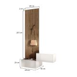 Mobile da Ingresso Bianco Lucido Marrone Pero Paia Cassetti 140x30x236h cm, Ripiani Made in Italy - Narbolia