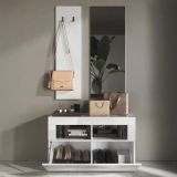 Mobile da Ingresso Bianco Lucido Specchio Incluso 4 Paia 91x36x165h cm, 2 Ripiani - Toirano
