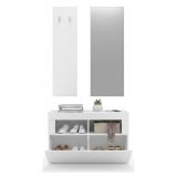 Mobile da Ingresso Bianco Lucido Specchio Incluso 4 Paia 91x36x165h cm, 2 Ripiani - Toirano