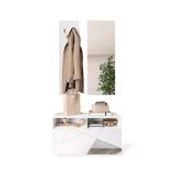 Mobile da Ingresso Bianco Lucido Trasparente Specchio Incluso Appendiabiti 91x36x165h cm, 4 Paia - Rizzuto