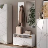 Mobile da Ingresso Bianco Lucido Trasparente Specchio Incluso Appendiabiti 91x36x165h cm, 4 Paia - Rizzuto