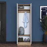 Mobile da Ingresso Bianco Marrone Noce 2 Ripiani Appendiabiti 60x38x183h cm, 2 Ante - Tursi