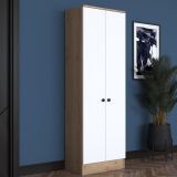 Mobile da Ingresso Bianco Marrone Noce 2 Ripiani Appendiabiti 60x38x183h cm, 2 Ante - Tursi