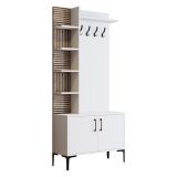 Mobile da Ingresso Bianco Marrone Noce Appendiabiti 10 Ripiani 90x35x200h cm, Apertura Battente - Caccamo