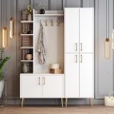 Mobile da Ingresso Bianco Marrone Noce Appendiabiti 13 Ripiani 150x35x202h cm, Apertura Battente - Paludi
