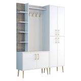 Mobile da Ingresso Bianco Marrone Noce Appendiabiti 13 Ripiani 150x35x202h cm, Apertura Battente - Paludi
