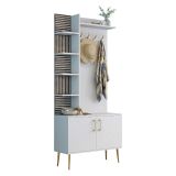 Mobile da Ingresso Bianco Marrone Noce Appendiabiti 13 Ripiani 90x35x200h cm, Apertura Battente - Loceri