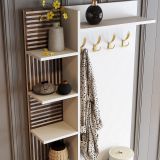 Mobile da Ingresso Bianco Marrone Noce Appendiabiti 13 Ripiani 90x35x200h cm, Apertura Battente - Loceri
