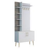 Mobile da Ingresso Bianco Marrone Noce Appendiabiti 13 Ripiani 90x35x200h cm, Apertura Battente - Loceri
