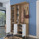 Mobile da Ingresso Bianco Marrone Noce Specchio Incluso Appendiabiti 120x38x199h cm, 11 Ripiani - Priero