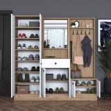 Mobile da Ingresso Bianco Marrone Noce Specchio Incluso Appendiabiti 179x36x183h cm, 11 Ripiani - Elmas