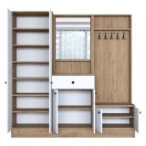 Mobile da Ingresso Bianco Marrone Noce Specchio Incluso Appendiabiti 179x36x183h cm, 11 Ripiani - Elmas