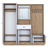 Mobile da Ingresso Bianco Marrone Noce Specchio Incluso Appendiabiti 179x38x183h cm, 8 Ripiani - Riace