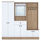 Mobile da Ingresso Bianco Marrone Noce Specchio Incluso Appendiabiti 179x38x183h cm, 8 Ripiani - Riace