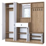 Mobile da Ingresso Bianco Marrone Noce Specchio Incluso Appendiabiti 179x38x183h cm, 8 Ripiani - Riace
