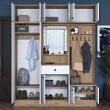 Mobile da Ingresso Bianco Marrone Noce Specchio Incluso Appendiabiti 179x38x226h cm, 11 Ripiani - Torpe