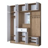 Mobile da Ingresso Bianco Marrone Noce Specchio Incluso Appendiabiti 179x38x226h cm, 11 Ripiani - Torpe