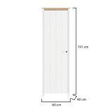 Mobile da Ingresso Bianco Marrone Rovere 4 Ripiani Appendiabiti 60x40x191h cm, Un'anta - Wanaka