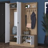 Mobile da Ingresso Bianco Marrone Rovere 5 Ripiani Appendiabiti 120x36x183h cm, 4 Ante - Rezzato
