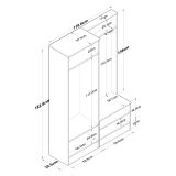 Mobile da Ingresso Bianco Marrone Rovere 5 Ripiani Appendiabiti 120x36x183h cm, 4 Ante - Rezzato