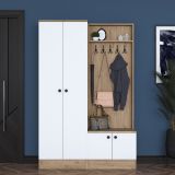 Mobile da Ingresso Bianco Marrone Rovere 5 Ripiani Appendiabiti 120x36x183h cm, 4 Ante - Rezzato