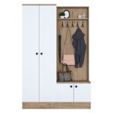 Mobile da Ingresso Bianco Marrone Rovere 5 Ripiani Appendiabiti 120x36x183h cm, 4 Ante - Rezzato