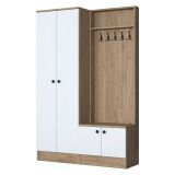 Mobile da Ingresso Bianco Marrone Rovere 5 Ripiani Appendiabiti 120x36x183h cm, 4 Ante - Rezzato