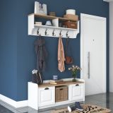 Mobile da Ingresso Bianco Marrone Rovere 6 Ripiani Appendiabiti 120x22x37h cm, Modulabile - Orte