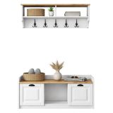 Mobile da Ingresso Bianco Marrone Rovere 6 Ripiani Appendiabiti 120x22x37h cm, Modulabile - Orte