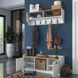 Mobile da Ingresso Bianco Marrone Rovere 6 Ripiani Appendiabiti 120x22x37h cm, Modulabile - Orte