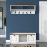 Mobile da Ingresso Bianco Marrone Rovere 6 Ripiani Appendiabiti 120x22x37h cm, Modulabile - Orte