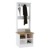 Mobile da Ingresso Bianco Marrone Rovere 6 Ripiani Appendiabiti 64x43x175h cm, 4 Vani - Verderio