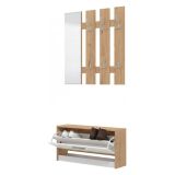 Mobile da Ingresso Bianco Marrone Rovere Nodi Specchio Incluso 3 Ripiani 91.5x28x202h cm, Appendiabiti - Viggiano