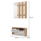 Mobile da Ingresso Bianco Marrone Rovere Nodi Specchio Incluso 3 Ripiani 91.5x28x202h cm, Appendiabiti - Viggiano