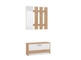 Mobile da Ingresso Bianco Marrone Rovere Nodi Specchio Incluso 3 Ripiani 91.5x28x202h cm, Appendiabiti - Viggiano