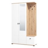 Mobile da Ingresso Bianco Marrone Rovere Nodi Specchio Incluso 4 Ripiani 116x35x197h cm, Appendiabiti - Raroto