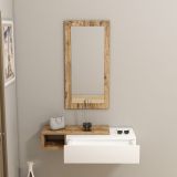 Mobile da Ingresso Bianco Marrone Rovere Nodi Specchio Incluso un Cassetto 82x30x16h cm, un Ripiano - Ingria