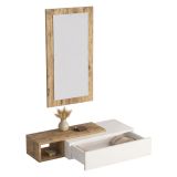 Mobile da Ingresso Bianco Marrone Rovere Nodi Specchio Incluso un Cassetto 82x30x16h cm, un Ripiano - Ingria