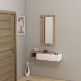 Mobile da Ingresso Bianco Marrone Rovere Nodi Specchio Incluso un Cassetto 82x30x16h cm, un Ripiano - Ingria
