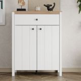 Mobile da Ingresso Bianco Marrone Rovere Nodi un Cassetto 2 Ripiani 86x40x111h cm, 2 Ante - Russel