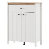 Mobile da Ingresso Bianco Marrone Rovere Nodi un Cassetto 2 Ripiani 86x40x111h cm, 2 Ante - Russel