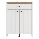 Mobile da Ingresso Bianco Marrone Rovere Nodi un Cassetto 2 Ripiani 86x40x111h cm, 2 Ante - Russel