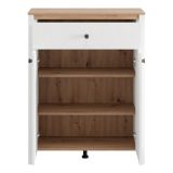 Mobile da Ingresso Bianco Marrone Rovere Nodi un Cassetto 2 Ripiani 86x40x111h cm, 2 Ante - Russel